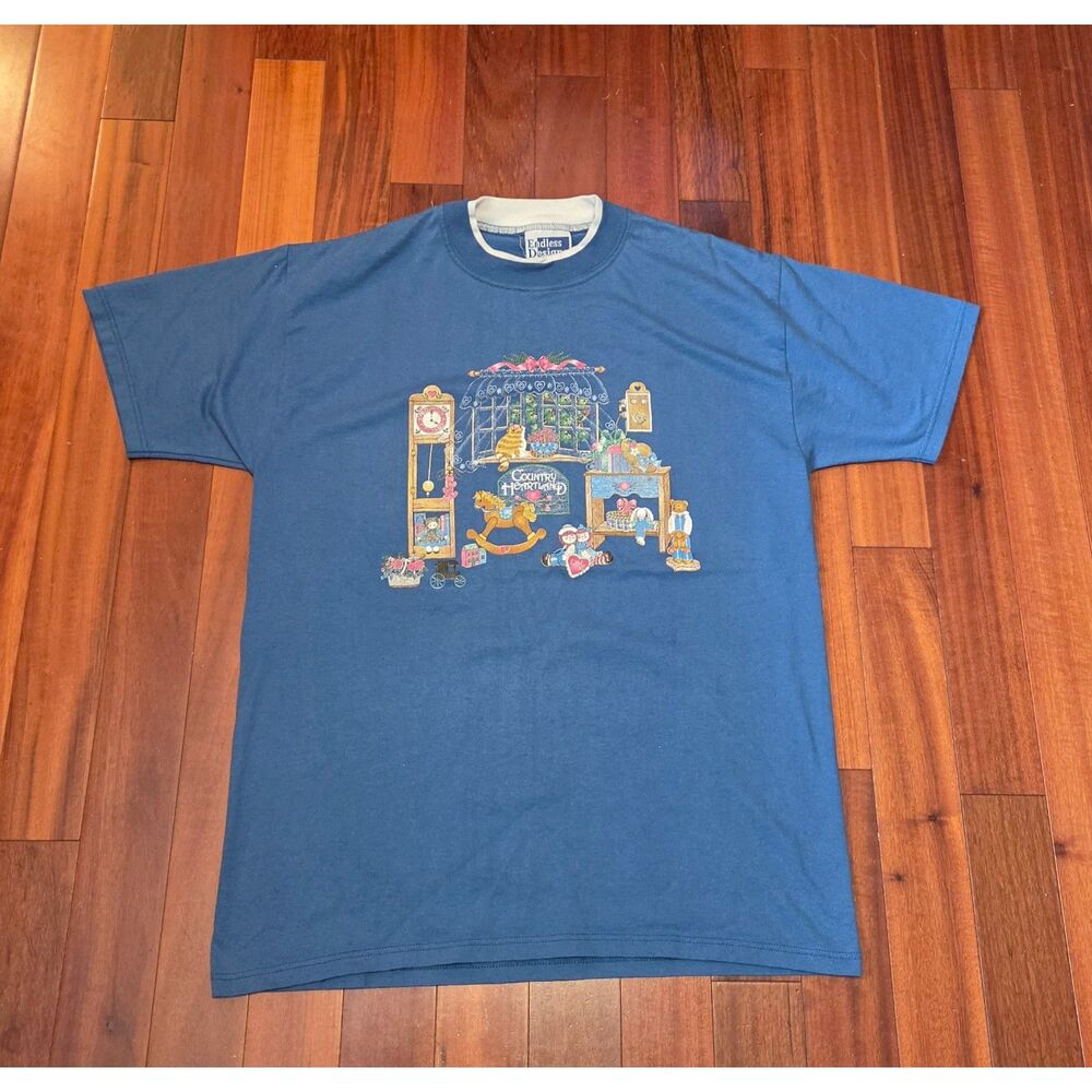 Vintage Blue Women's L Shirt Toy Home Graphic Cottagecore Grannycore